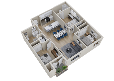 a 3d floor plan of a house with a bedroom and a living room
